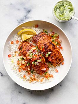 Tandoori  Style Roasted Salmon with Rice Menu